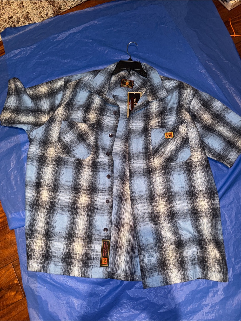 FB County Short-Sleeve Blue Plaid Button-Down Shirt